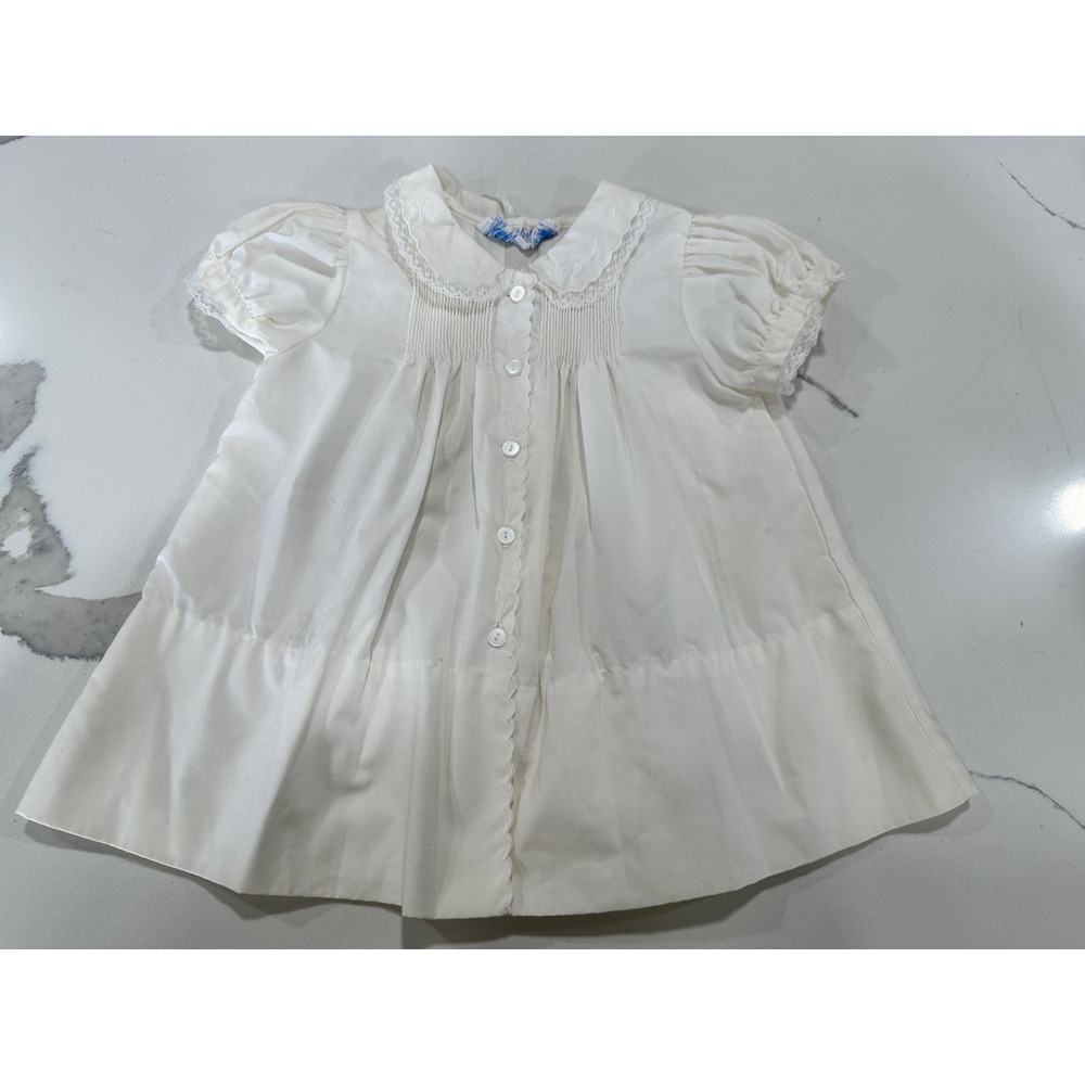 Little Angel Vintage White Smocked Baby Dress Lace Trim 3 Months Baptism Formal